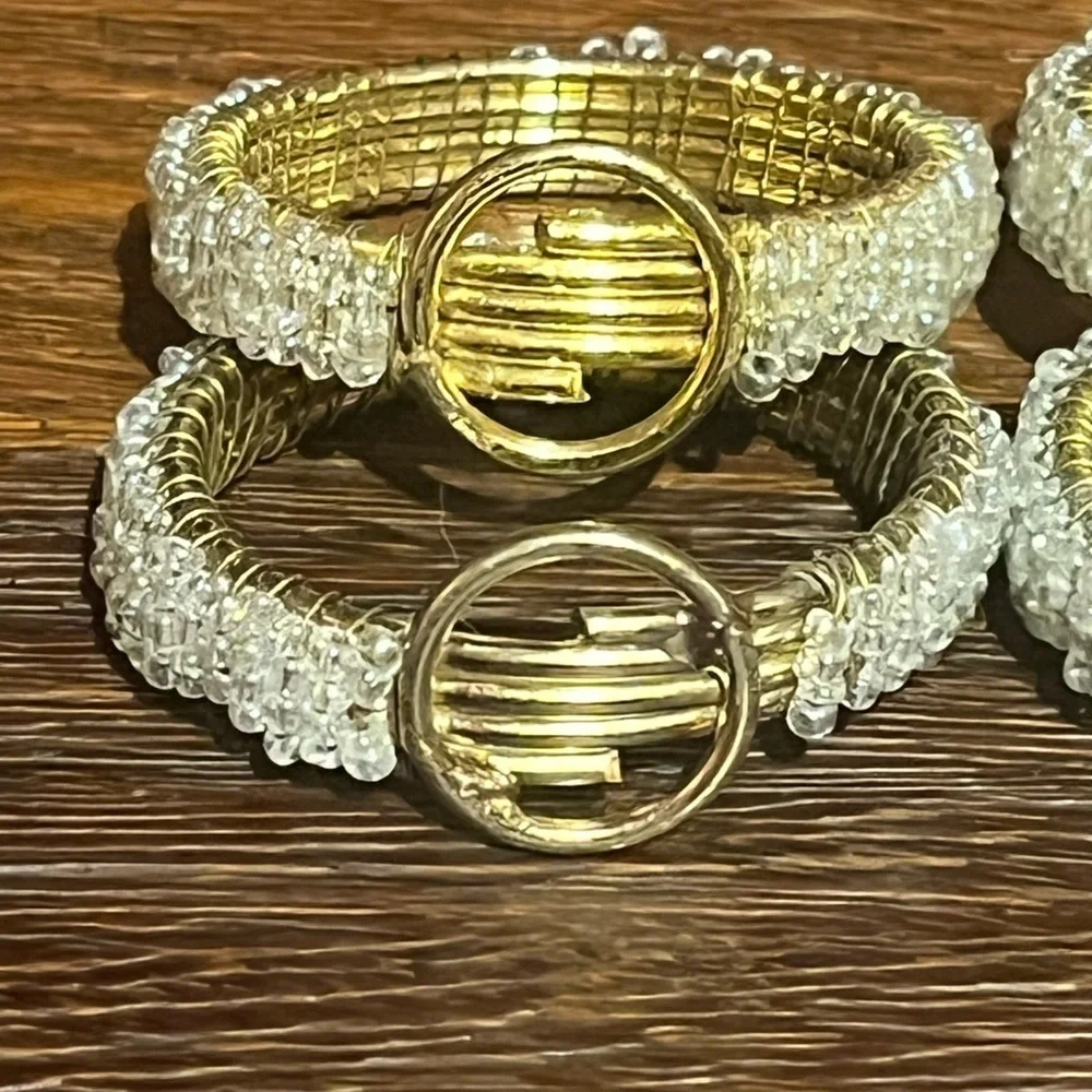 Gorgeous Set Of 4 PIER 1 Vintage Napkin Holder Rings Gold w/Sead Beads